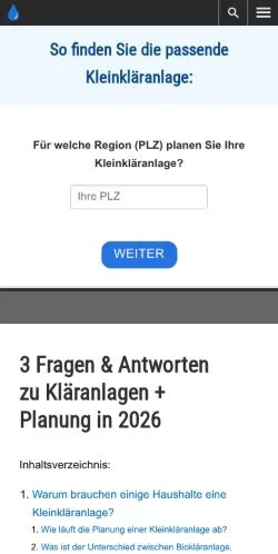 Anteprima del sito Kläranlagen Vergleich, media di Germania per articoli sponsorizzati