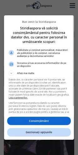 スポンサード記事向けのルーマニアメディア、StiriDiasporaのサイトプレビュー