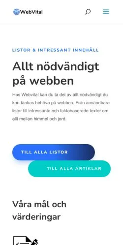 Anteprima del sito Web Vital, media di Svezia per articoli sponsorizzati