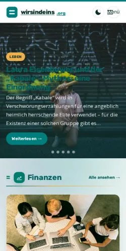 Podgląd witryny Wir Sind Eins, medium z kraju Niemcy do artykułów sponsorowanych