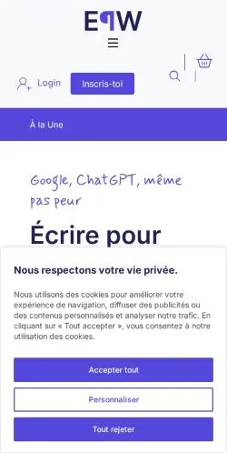 Pré-visualização do site Écrire pour le Web, meio de França para artigos patrocinados
