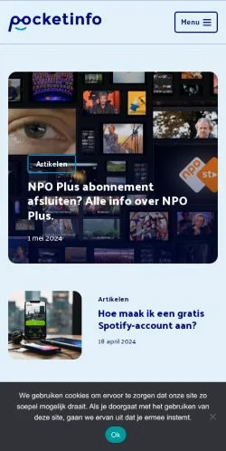 Pré-visualização do site Pocketinfo, meio de Países Baixos para artigos patrocinados