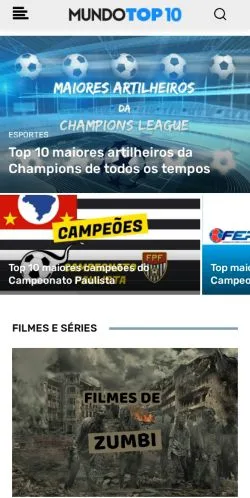 Anteprima del sito Mundo Top 10, media di Brasile per articoli sponsorizzati