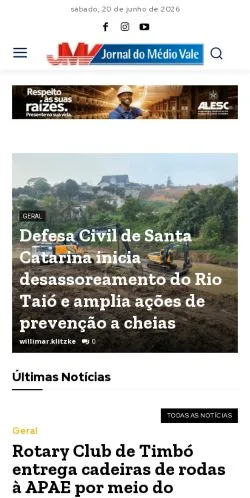 Anteprima del sito Jornal do Médio Vale, media di Brasile per articoli sponsorizzati