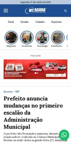 Podgląd witryny MT Agora, medium z kraju Brazylia do artykułów sponsorowanych