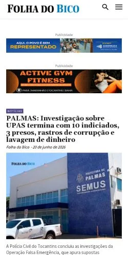 스폰서 기사용 브라질 매체 Folha do Bico 사이트 미리보기