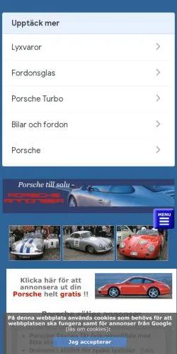 스폰서 기사용 스웨덴 매체 Porscheannonser 사이트 미리보기