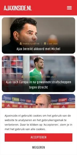 Preview of the Ajaxinside website, a media outlet in Netherlands for sponsored articles