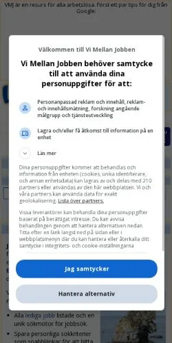 Sponsorlu makaleler için İsveç medyası Vi Mellan Jobben sitesinin önizlemesi