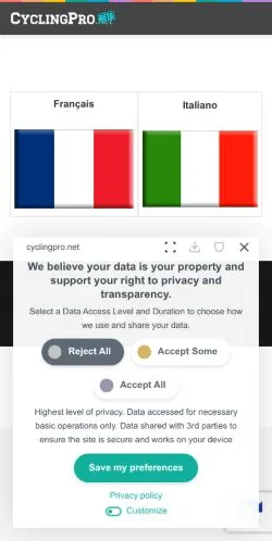 スポンサード記事向けのアメリカ合衆国メディア、CyclingProのサイトプレビュー