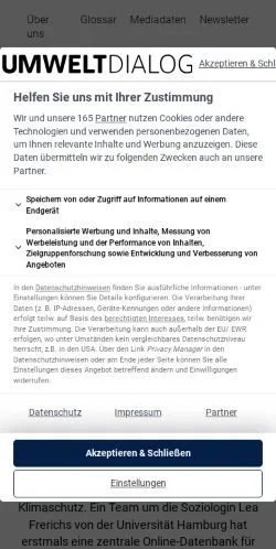 Podgląd witryny umweltdialog, medium z kraju Niemcy do artykułów sponsorowanych