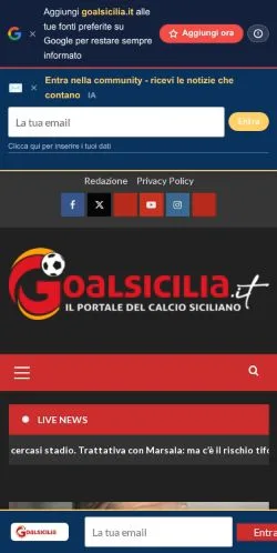 Anteprima del sito Goal Sicilia, media di Italia per articoli sponsorizzati