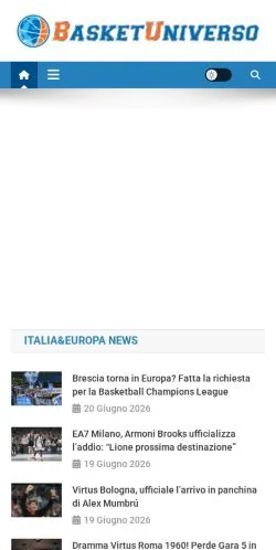 Podgląd witryny BasketUniverso, medium z kraju Włochy do artykułów sponsorowanych