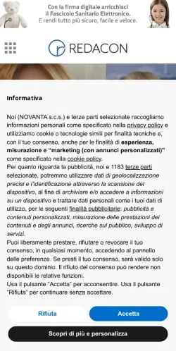 Forhåndsvisning av nettstedet Redacon, medium fra Italia for sponsede artikler