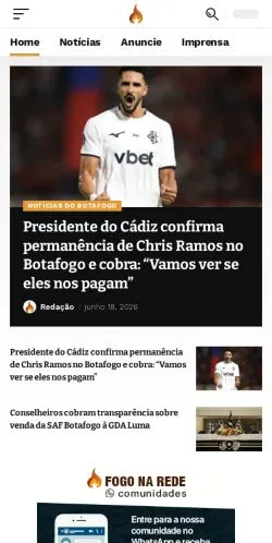 Vista previa del sitio Fogo na Rede, medio de Brasil para artículos patrocinados