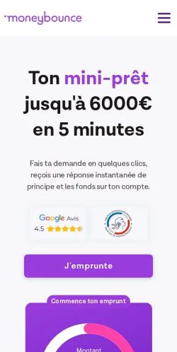 Anteprima del sito Moneybounce, media di Francia per articoli sponsorizzati