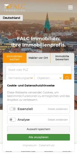 Preview of the FALC Immobilien website, a media outlet in Germany for sponsored articles