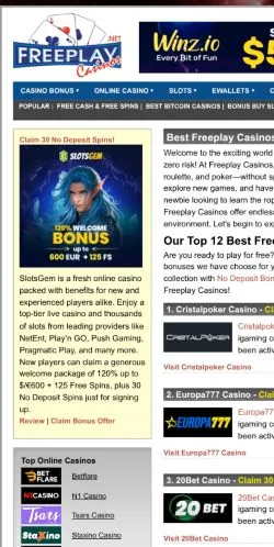 Anteprima del sito Freeplay Casinos, media di Stati Uniti per articoli sponsorizzati