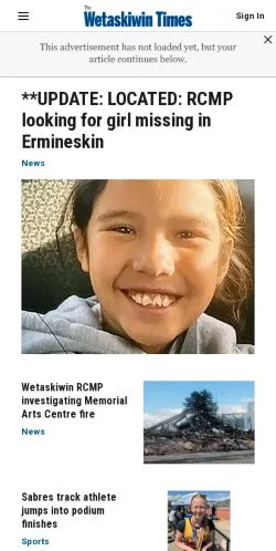 Podgląd witryny Wetaskiwin Times, medium z kraju Stany Zjednoczone do artykułów sponsorowanych