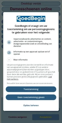 Pré-visualização do site Damesschoenen online, meio de Países Baixos para artigos patrocinados