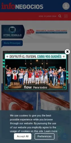 Anteprima del sito InfoNegocios Paraguay, media di Spagna per articoli sponsorizzati