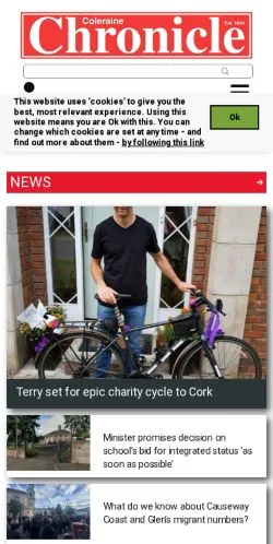 Anteprima del sito Coleraine Chronicle, media di Regno Unito per articoli sponsorizzati