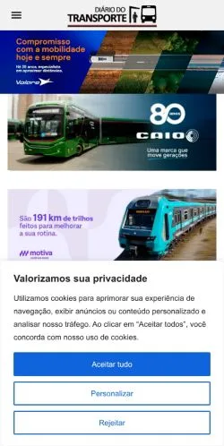 Anteprima del sito Diário do Transporte, media di Brasile per articoli sponsorizzati