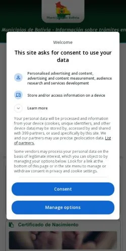 Anteprima del sito Municipios De Bolivia, media di Spagna per articoli sponsorizzati