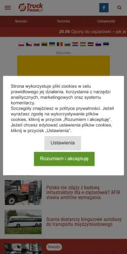 Anteprima del sito TruckFocus, media di Polonia per articoli sponsorizzati