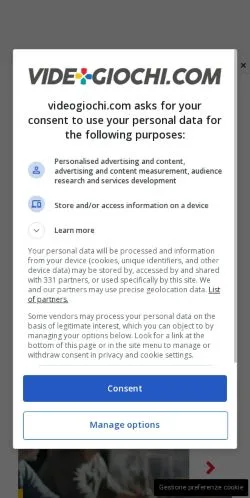 Sponsorlu makaleler için İtalya medyası Videogiochi sitesinin önizlemesi