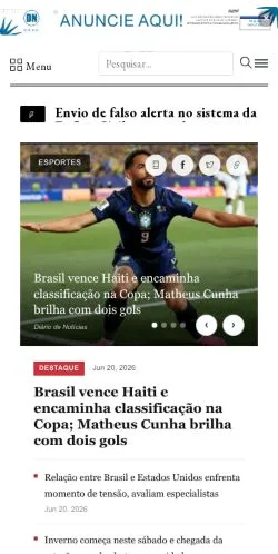 Anteprima del sito Diário de Notícias, media di Brasile per articoli sponsorizzati
