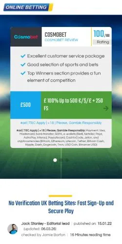 Anteprima del sito No Verification UK Betting Sites, media di Regno Unito per articoli sponsorizzati