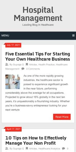 Anteprima del sito Hospital Management, media di Stati Uniti per articoli sponsorizzati