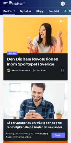 Aperçu du site MadForIT, média de Suède pour articles sponsorisés