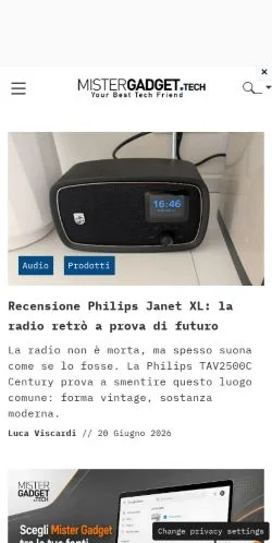 スポンサード記事向けのイタリアメディア、MisterGadgetのサイトプレビュー