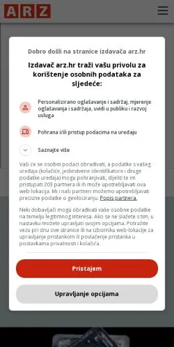 Vista previa del sitio ARZ, medio de Croacia para artículos patrocinados