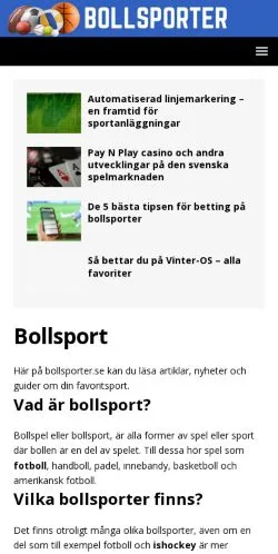 Anteprima del sito Bollsporter, media di Svezia per articoli sponsorizzati