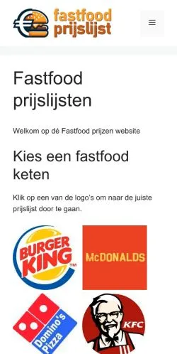 스폰서 기사용 네덜란드 매체 Fastfood Prijzen 사이트 미리보기