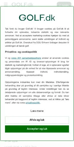 Forhåndsvisning av nettstedet Golf.dk, medium fra Danmark for sponsede artikler