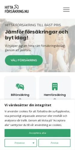 Podgląd witryny Hitta Försäkring, medium z kraju Szwecja do artykułów sponsorowanych