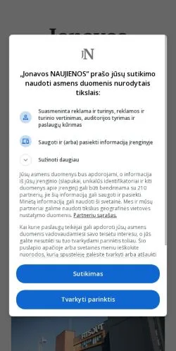 Anteprima del sito Jonavos Naujienos, media di Lituania per articoli sponsorizzati