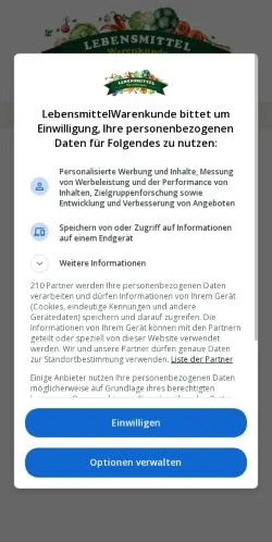 Anteprima del sito Lebensmittel-Warenkunde, media di Germania per articoli sponsorizzati