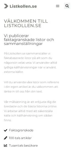 スポンサード記事向けのスウェーデンメディア、Listkollenのサイトプレビュー