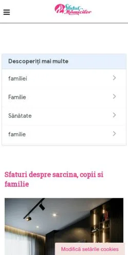Anteprima del sito SfatulMamicilor, media di Romania per articoli sponsorizzati