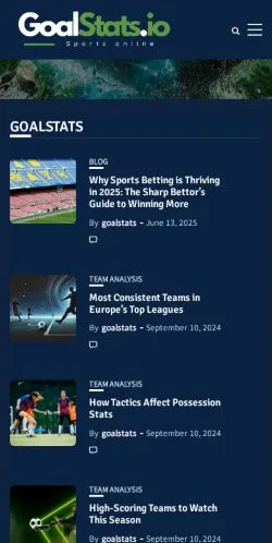 Pré-visualização do site Goal Stats, meio de Estados Unidos para artigos patrocinados