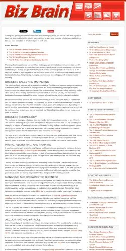 Anteprima del sito Biz Brain, media di Stati Uniti per articoli sponsorizzati