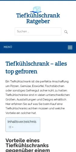 Pré-visualização do site Tiefkühlschrank Ratgeber, meio de Alemanha para artigos patrocinados