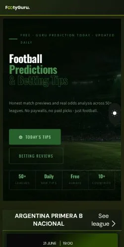 Anteprima del sito FootyGuru365, media di Stati Uniti per articoli sponsorizzati