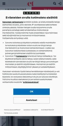 Podgląd witryny ETLehti, medium z kraju Finlandia do artykułów sponsorowanych