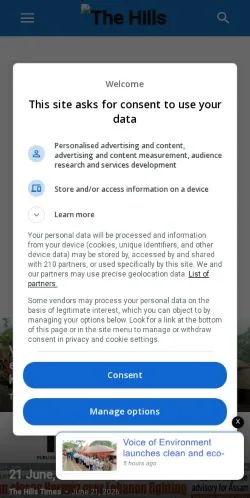 Anteprima del sito The Hills Times, media di India per articoli sponsorizzati